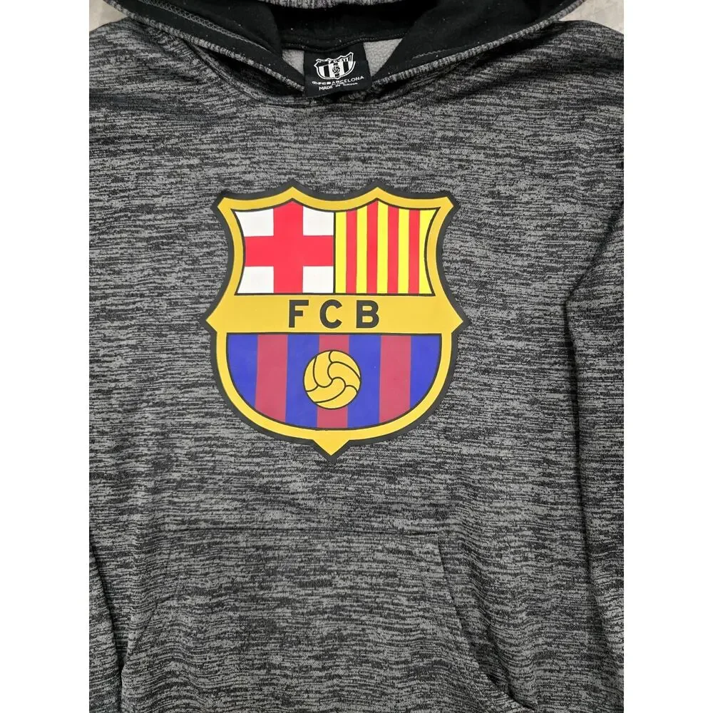 FC Barcelona Youth Large Hoodie HKY Sportswear Gray Space Dye Soccer Pullover